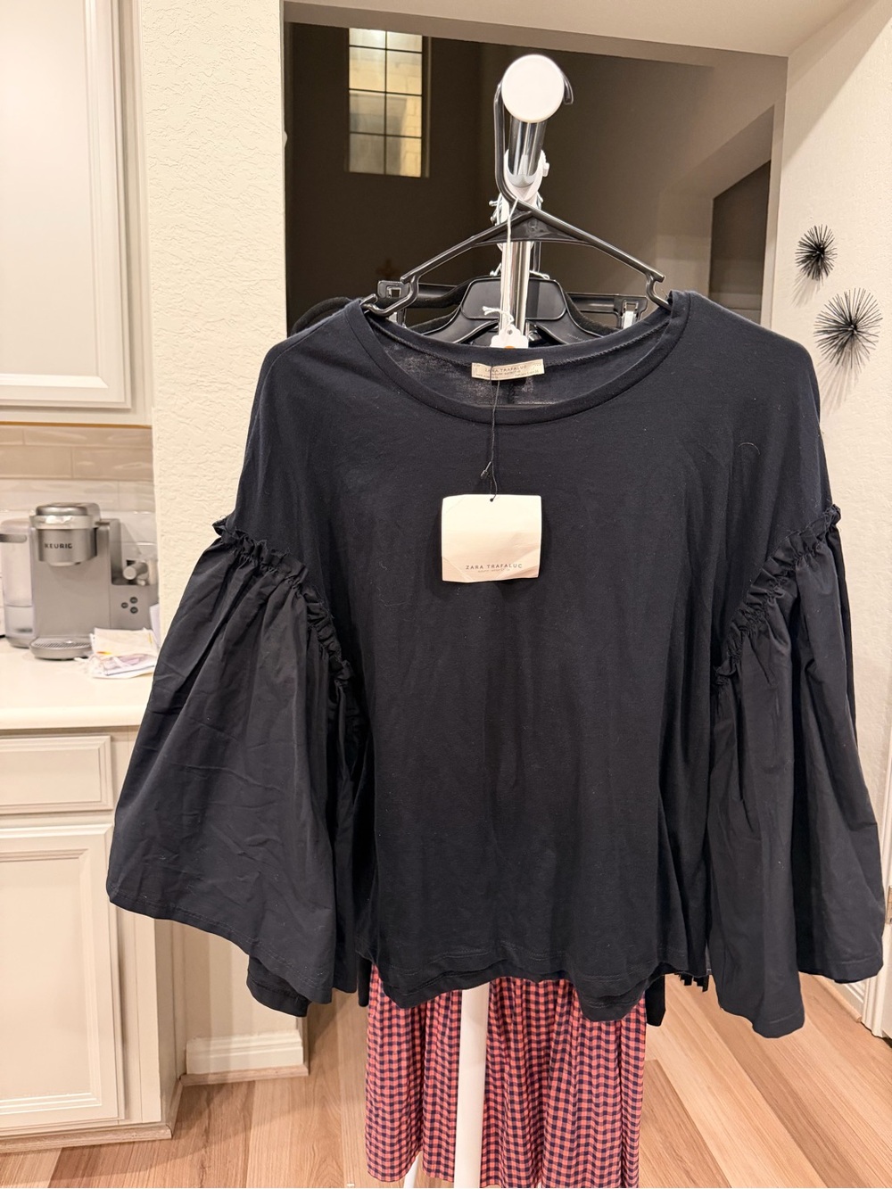 Zara Black Bell Sleeve Ruffle Top